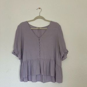 Madewell Size Large L lilac purple peplum button up blouse short sleeve